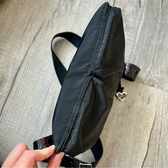 Brighton Go Go Crossbody Messenger Bag Black Brown Nylon Croc Embossed Leather - Picture 9 of 16